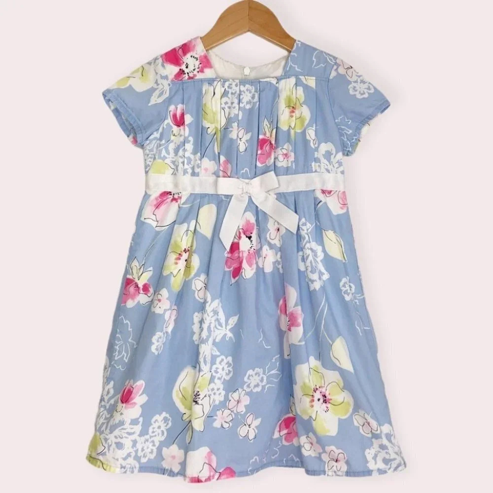 Hanna Andersson dress short sleeve blue floral‎ size 100cm or 4 years
